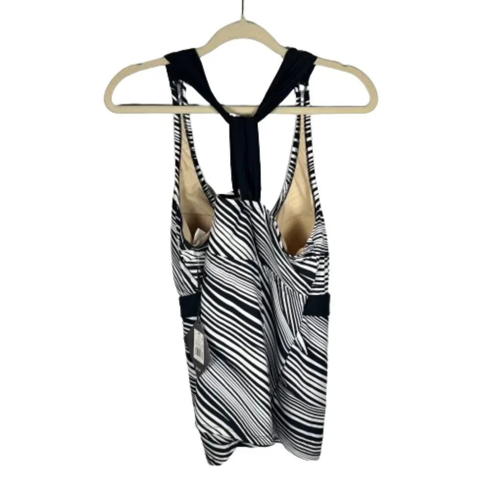 Ava & Viv Womens‎ Swim Tankini Top Diagonal Stripes Black White Plus Size 20W